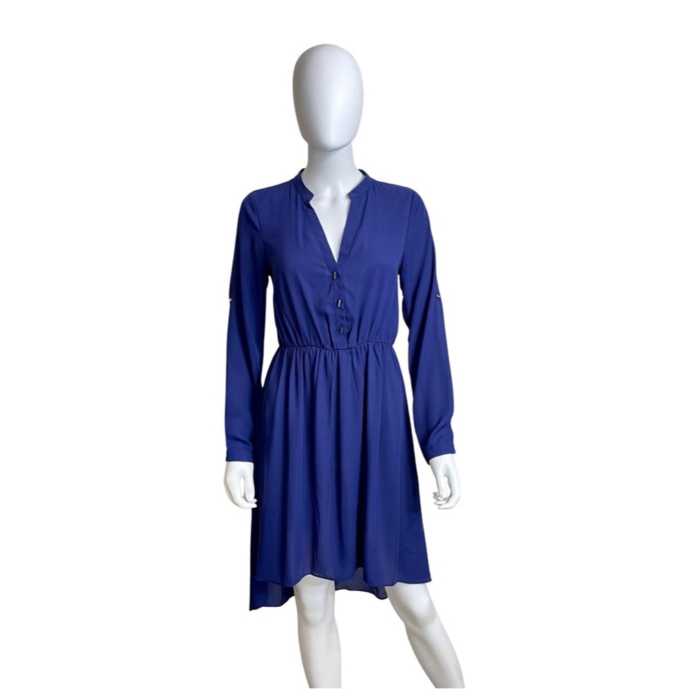 SIS SIS - Women's Blue V-Neck Long Sleeve High-Low Dress - Size: S